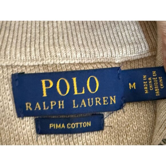 Polo Ralph Lauren Beige Quarter-Zip Sweater M Mens Pima Cotton Lightweight Knit - Picture 3 of 7